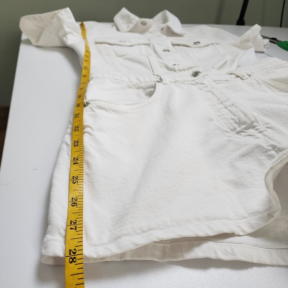 Zara Womens White Denim Romper Size Medium Snap Button Front Utility Boilersuit - Picture 12 of 13
